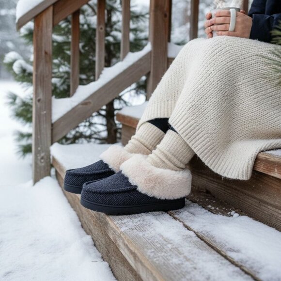 Dearfoams 7/8 Women Faux Fur House Shoes Slippers Corduroy Winter Fuzzy Slip-on - Picture 12 of 12